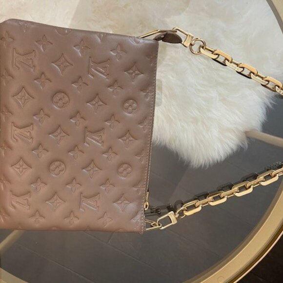GIFTABLE LOUIS VUITTON  Lambskin Embossed Monogram Coussin PM Taupe - Picture 3 of 16